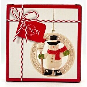 Lenox Pierced Figural Snowman Christmas Ornament Bone China 24K Gold Accent 3.5"